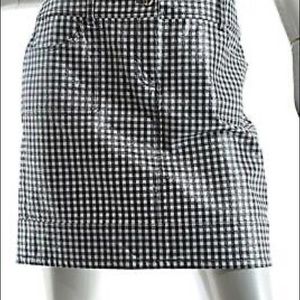 W by Worth black/white Gingham cotton stretch casual skirt with sheen